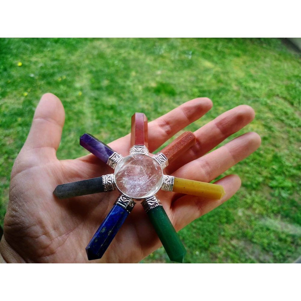 Seven Chakra Energy Generator, Natural Gemstone Crystal Conical Pyramid Reiki Healing