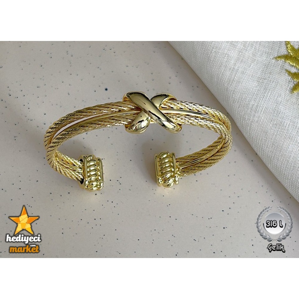 316 L Düğüm Model Çelik Kelepçe Bileklik - HMÇB-0010 || HM-03-00099-01