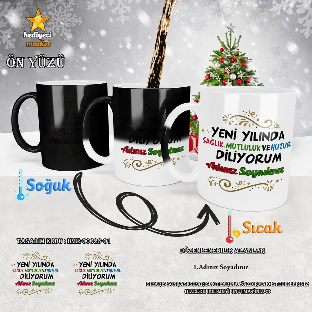 Kişiye Özel 2024 Yılbaşı Temalı Sihirli Kupa Bardak - HMK-00026-01 - HM-01-00084-01