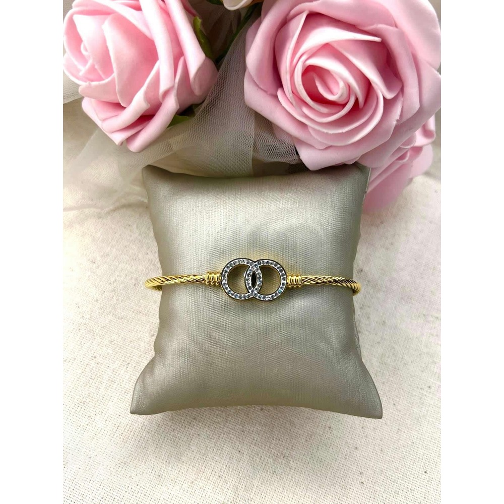 316 L Gold Zirkon Taşlı Burgu Hasır Çelik Bileklik - HMÇB-0004 || HM-03-00096-01