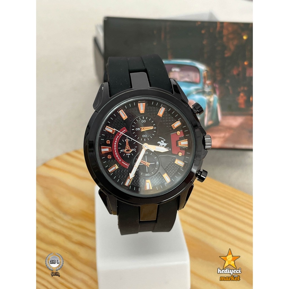 G Sport Polo Siyah Çelik Kasa ve Siyah Çelik Slikon Erkek Kol Saati - HMES-0006 || HM-03-00107-06