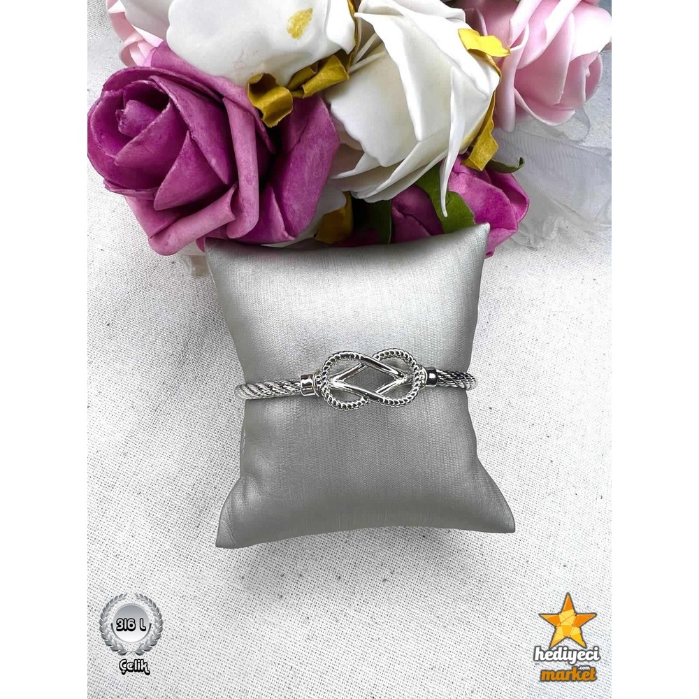 316 L Silver Düğüm Model Çelik Kelepçe Bileklik - HMÇB-0011 || HM-03-00100-01
