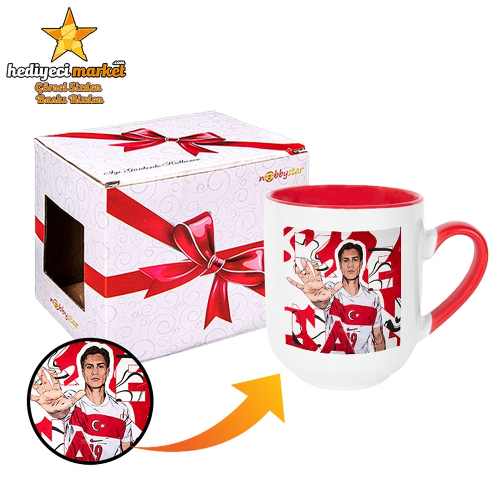 Kenan Yıldız Temalı Porselen Kırmızı Elite Kupa Bardak - HMK-00118-02 || HM-01-00368-02