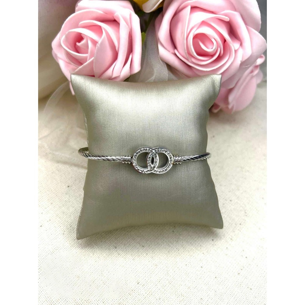 316 L Silver Zirkon Taşlı Burgu Hasır Çelik Bileklik - HMÇB-0005 || HM-03-00096-02