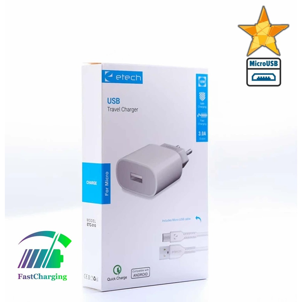 ETECH ETC-010 3.0A 15 / 18W Fast Micro Şarj Cihazı (Quick Charge) - HM-06-00012-01