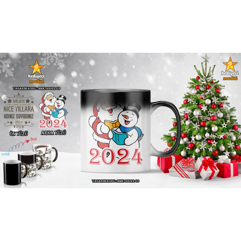 Kişiye Özel 2024 Yılbaşı Temalı Sihirli Kupa Bardak - HMK-00022-03 - HM-01-00073-03