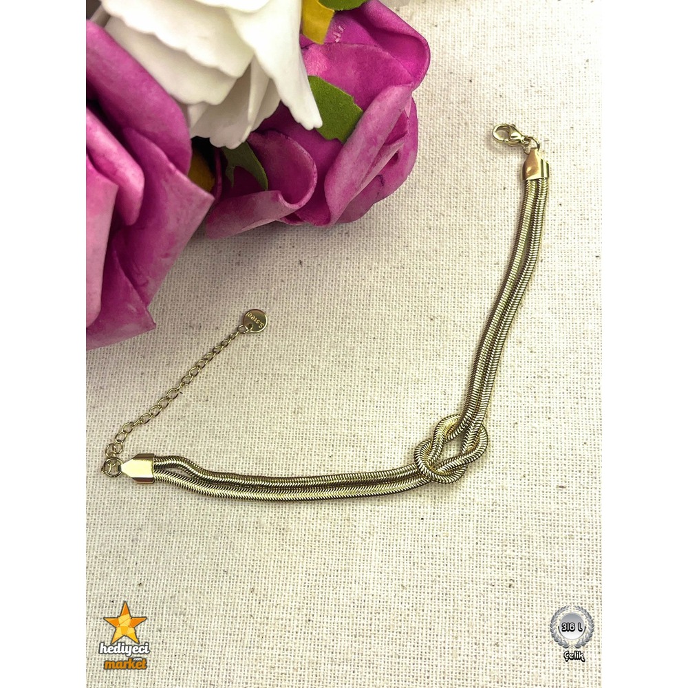 316 L Ikili Düğüm Model Çelik Italyan Zincir Çelik Bileklik - HMÇB-0040 || HM-03-00117-02