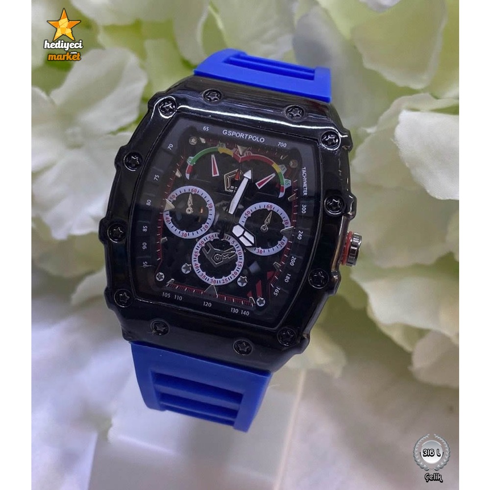 G Sport Polo Siyah Çelik Kasa ve Mavi Slikon Kordon Erkek Kol Saati - HMES-0022 || HM-03-00107-22