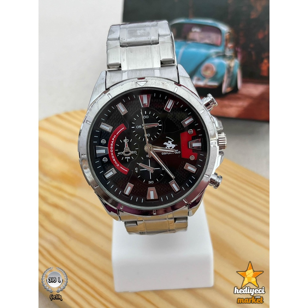G Sport Polo Çelik Kasa ve Siyah Detaylı Yuvarlak Erkek Kol Saati - HMES-0034 || HM-03-00107-34