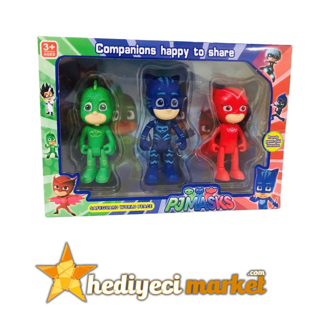 Pjmasks 3'lü Figür Set Pijamaskeliler Catboy Owlette Gekko Oyuncak Figür || HM-05-00170-01