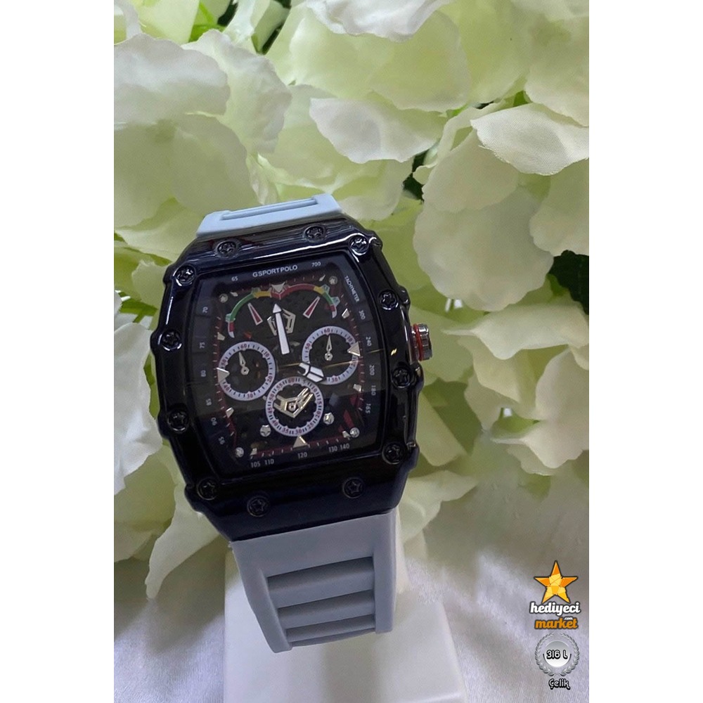 G Sport Polo Siyah Çelik Kasa ve Gri Slikon Kordon Erkek Kol Saati - HMES-0019 || HM-03-00107-19