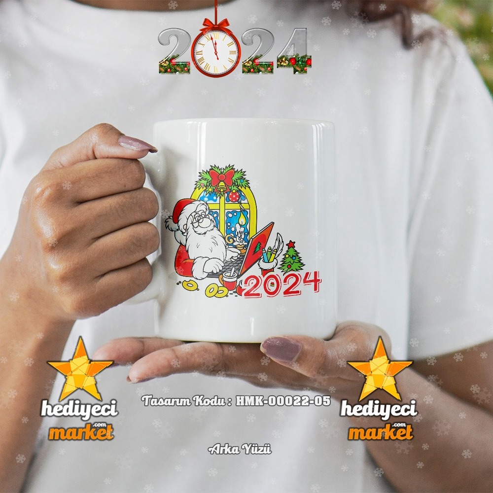 Kişiye Özel 2024 Yılbaşı Temalı Beyaz Kupa Bardak - HMK-00022-05 - HM-01-00072-05