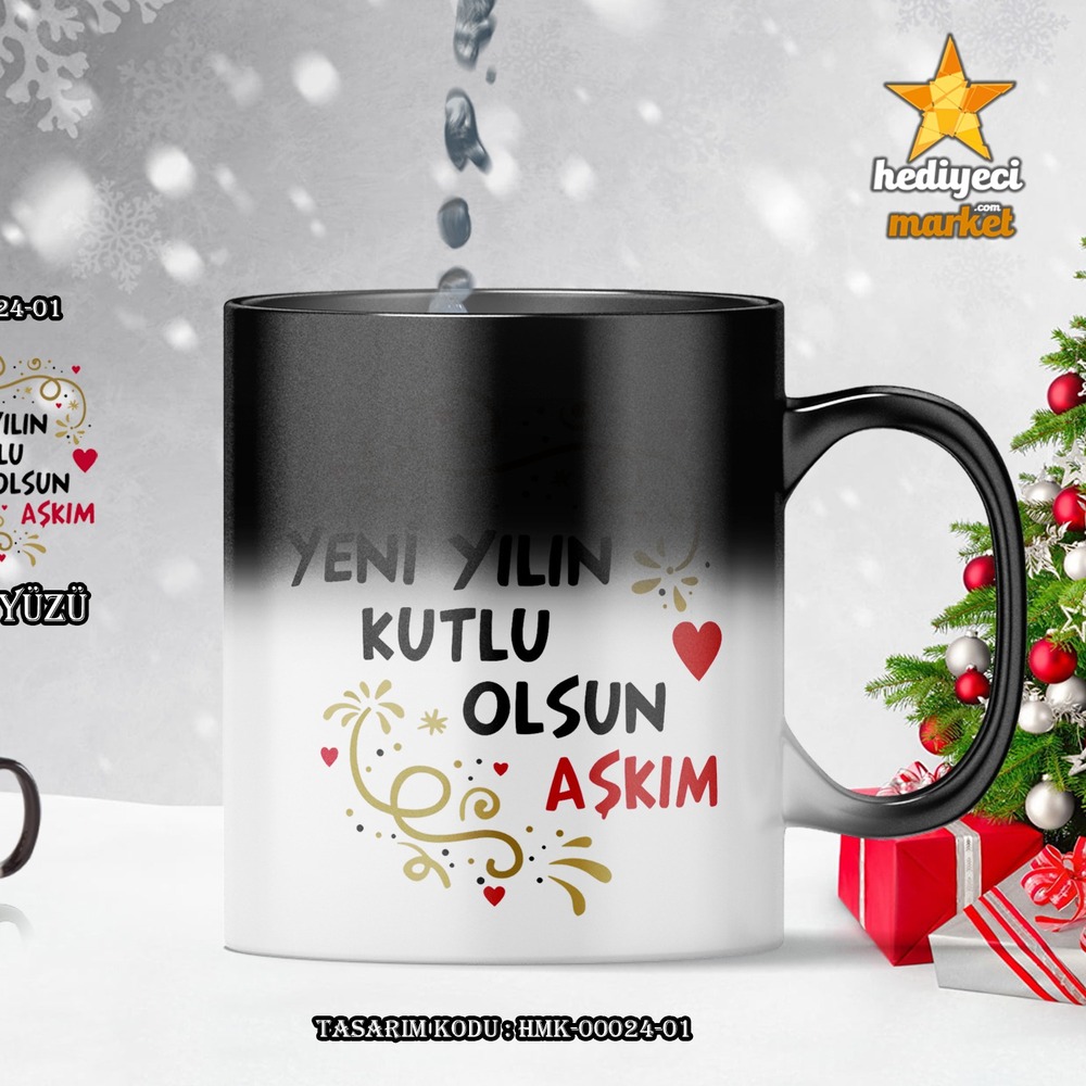 Kişiye Özel 2024 Yılbaşı Temalı Sihirli Kupa Bardak - HMK-00024-01 - HM-01-00078-01