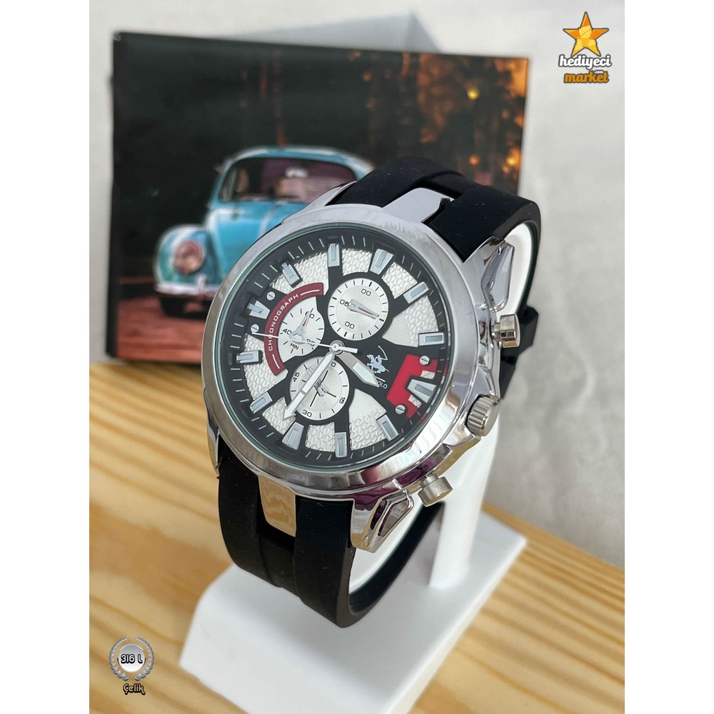 G Sport Polo Gümüş Çelik Kasa ve Siyah Slikon Erkek Kol Saati - HMES-0007 || HM-03-00107-07