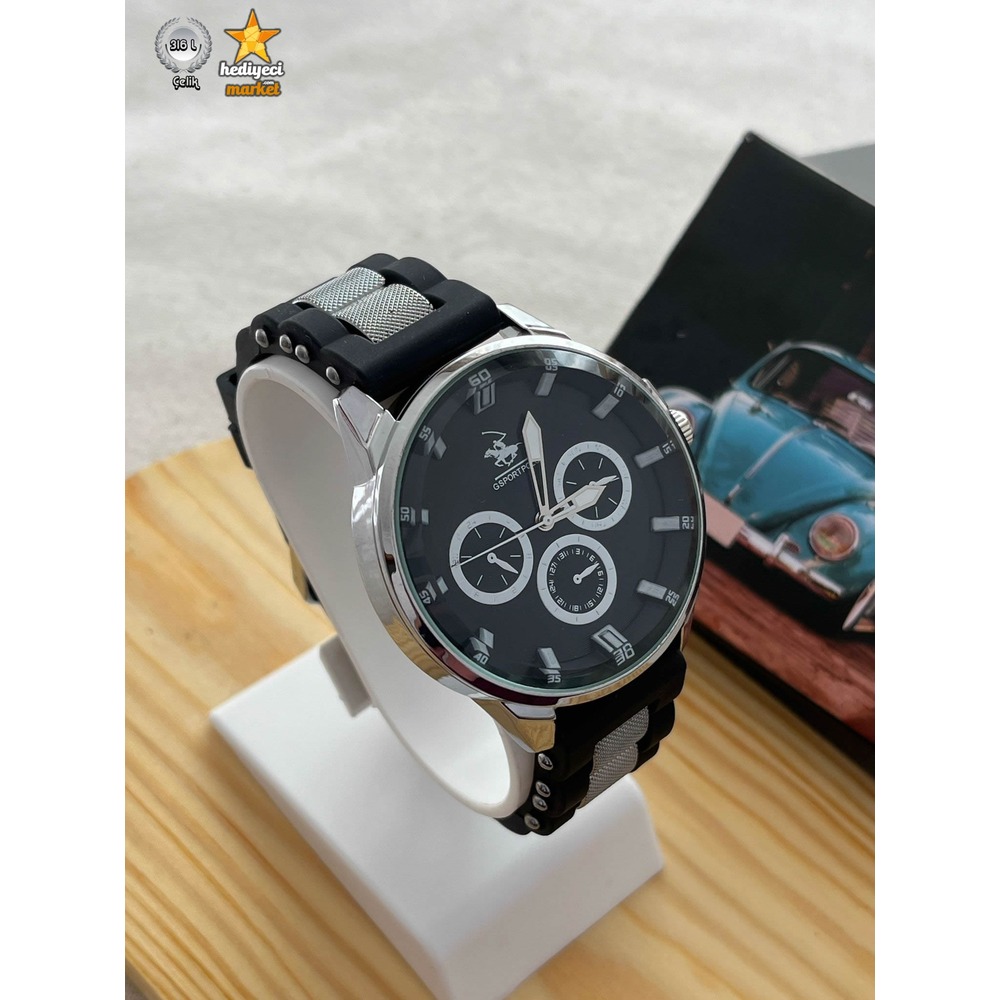 G Sport Polo Çelik Kasa ve Siyah Slikon Kordon Erkek Kol Saati - HMES-0015 || HM-03-00107-15