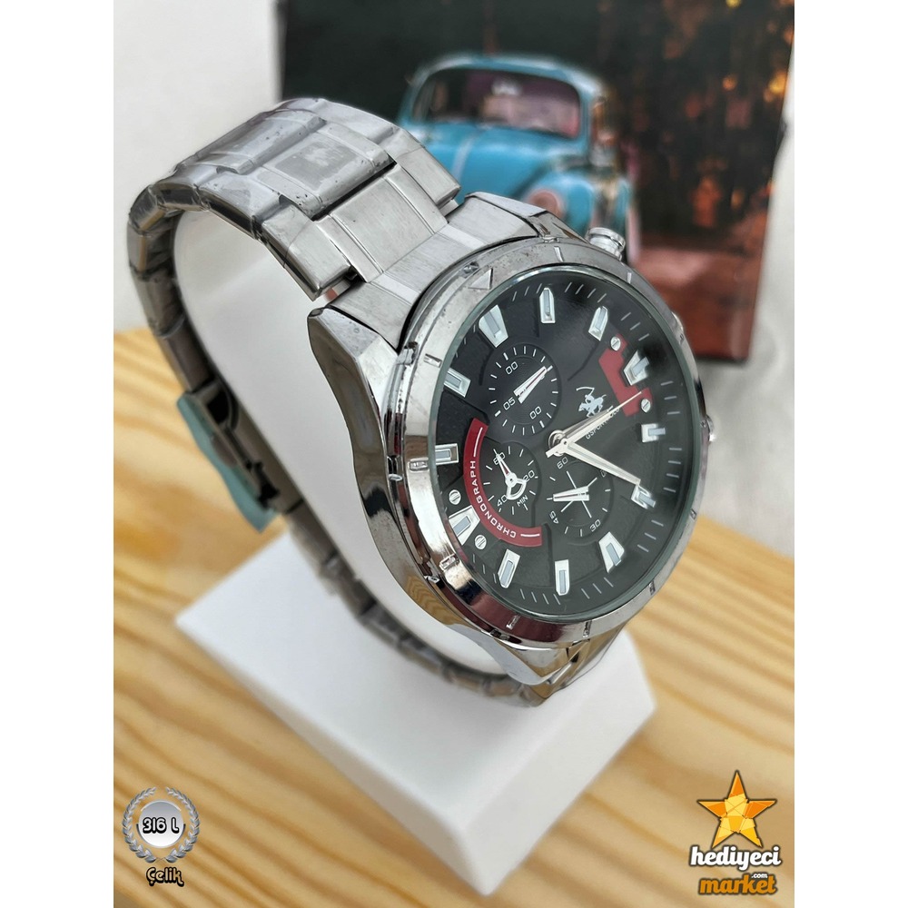 G Sport Polo Çelik Kasa ve Siyah Detaylı Yuvarlak Erkek Kol Saati - HMES-0034 || HM-03-00107-34