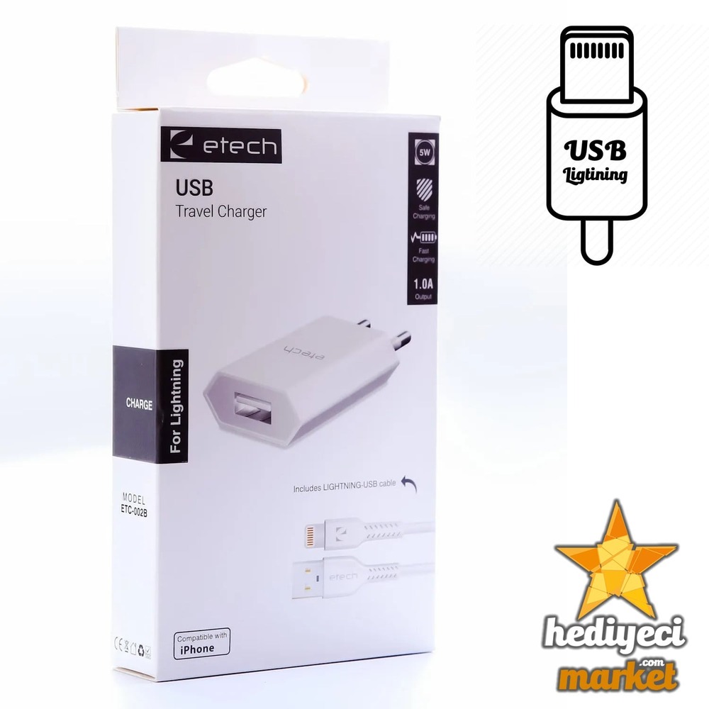ETECH ETC-002B 1.0A 5W IP Lightning Şarj Cihazı || HM-06-00009-01