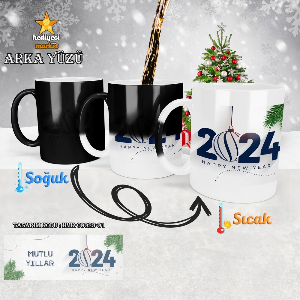 Kişiye Özel 2024 Yılbaşı Temalı Sihirli Kupa Bardak - HMK-00023-01 - HM-01-00076-01