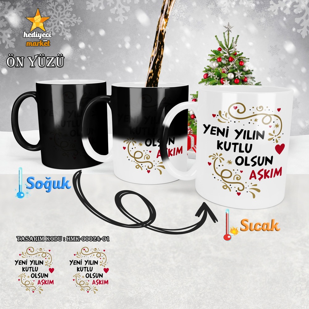 Kişiye Özel 2024 Yılbaşı Temalı Sihirli Kupa Bardak - HMK-00024-01 - HM-01-00078-01