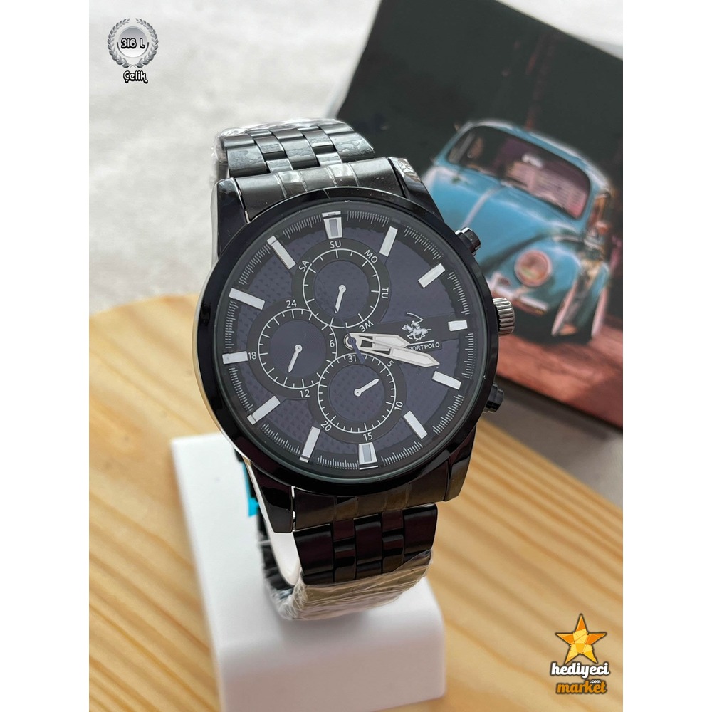 G Sport Polo Çelik Siyah Kasa ve Siyah Kordon Yuvarlak Kol Saati - HMES-0028 || HM-03-00107-28