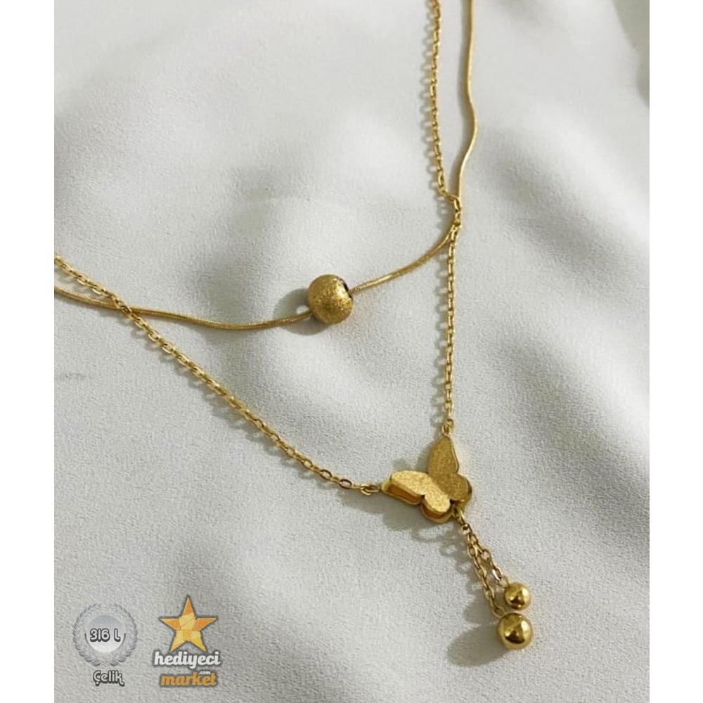 316 L Kelebek Figürlü Luxury Paslanmaz Çelik Kolye - HMÇK-0012 || HM-03-00054-01