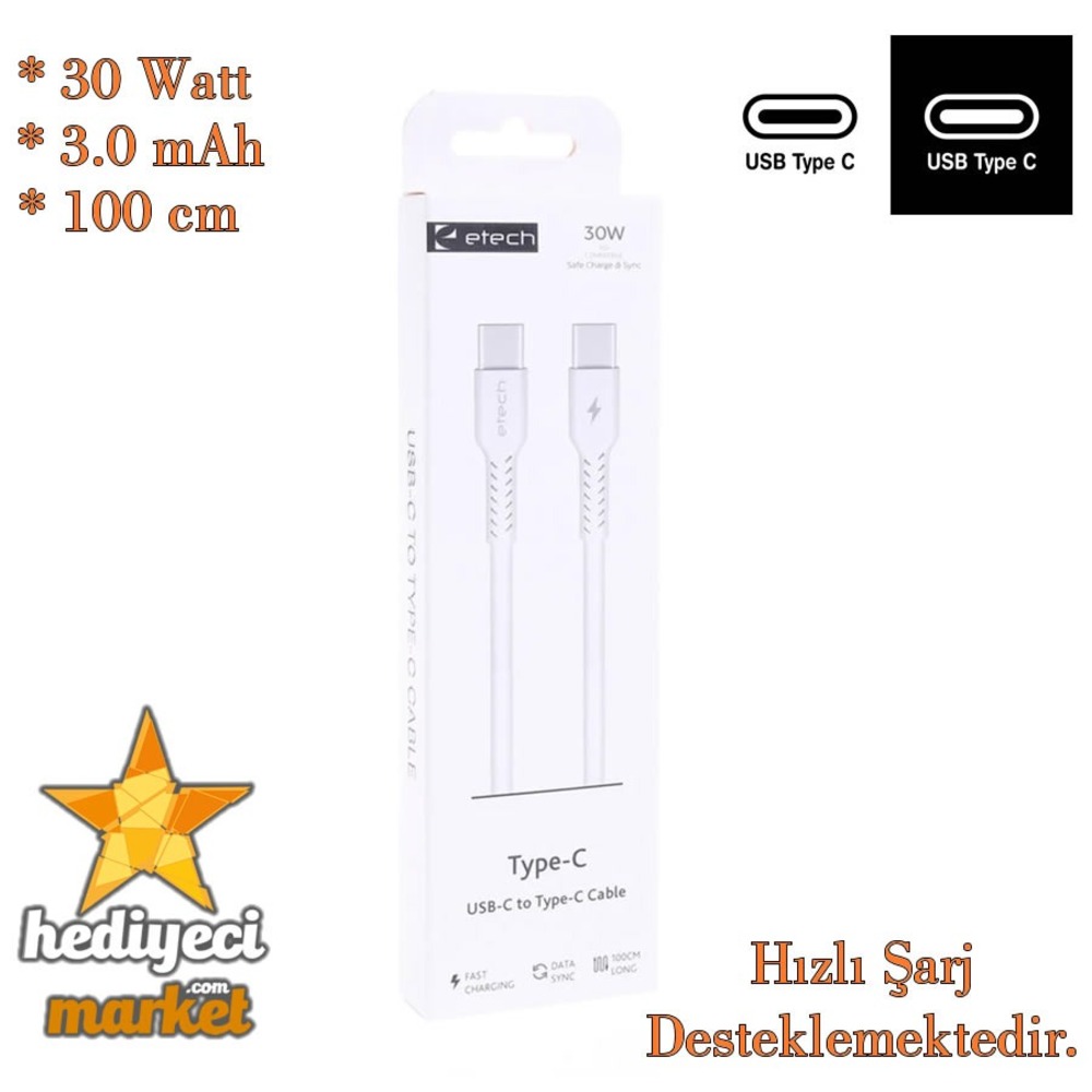 ETECH DK-013 3.0A 30W Type-C to Type-C Data Kablosu - HM-06-00006-01