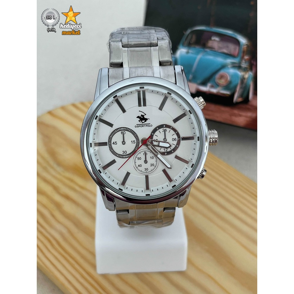G Sport Polo Çelik Kasa ve Gri Detaylı Yuvarlak Erkek Kol Saati - HMES-0033 || HM-03-00107-33