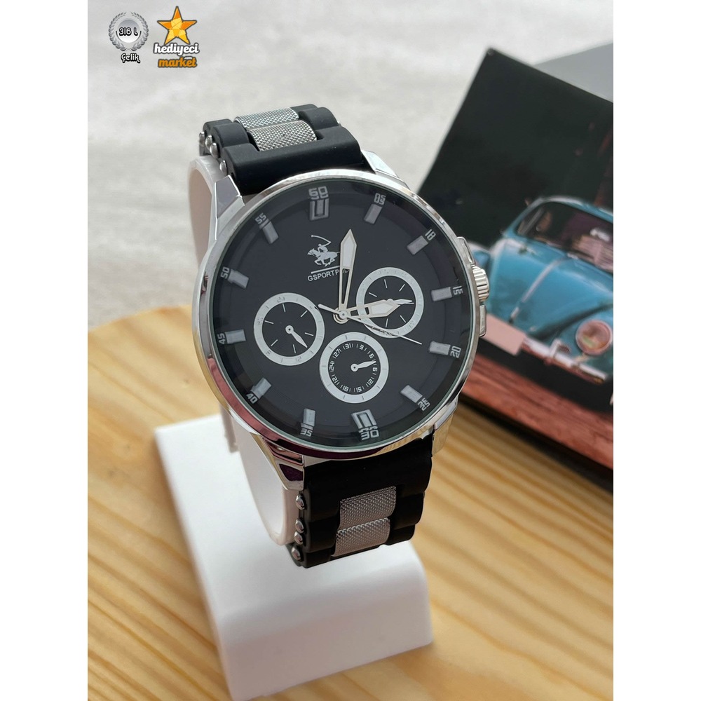G Sport Polo Çelik Kasa ve Siyah Slikon Kordon Erkek Kol Saati - HMES-0015 || HM-03-00107-15