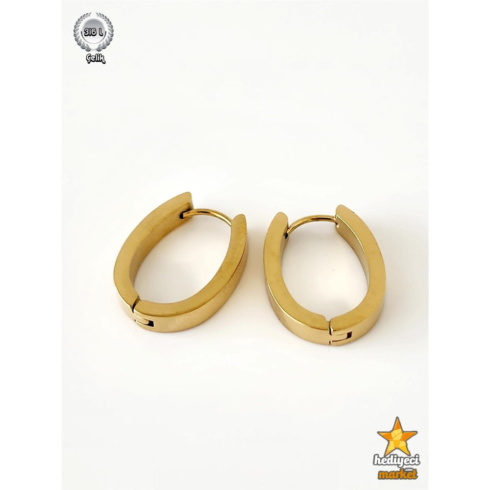 316 L Paslanmaz Oval Lüks Çelik Küpe - HMKÜ-0016 || HM-03-00115-03