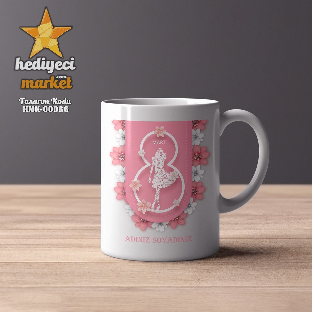 8 Mart Kadınlar Gününe Özel Beyaz Kupa Bardak - HMK00066 - HM-01-00186-01