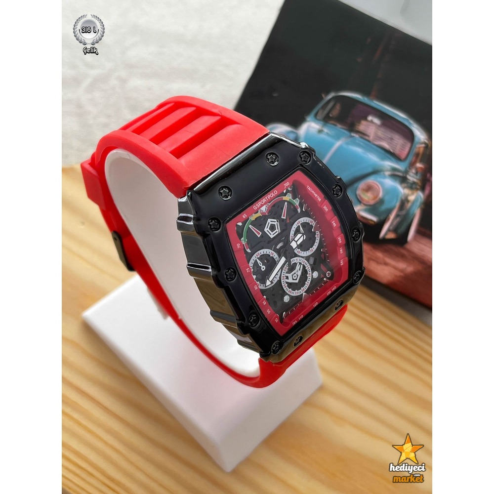 G Sport Polo Çelik Kasa ve Kırmızı Slikon Kordon Erkek Kol Saati - HMES-0023 || HM-03-00107-23