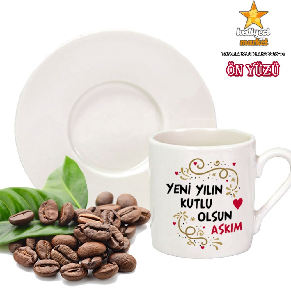 Yılbaşı Temalı Beyaz 6'lı Kahve Fincan Takımı - HMK-00024-04 - HM-01-00079-04