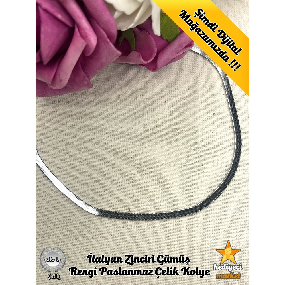 316 L İtalyan Zinciri Gümüş Rengi Paslanmaz Çelik Kolye - HMÇK-0052 || HM-03-00085-01