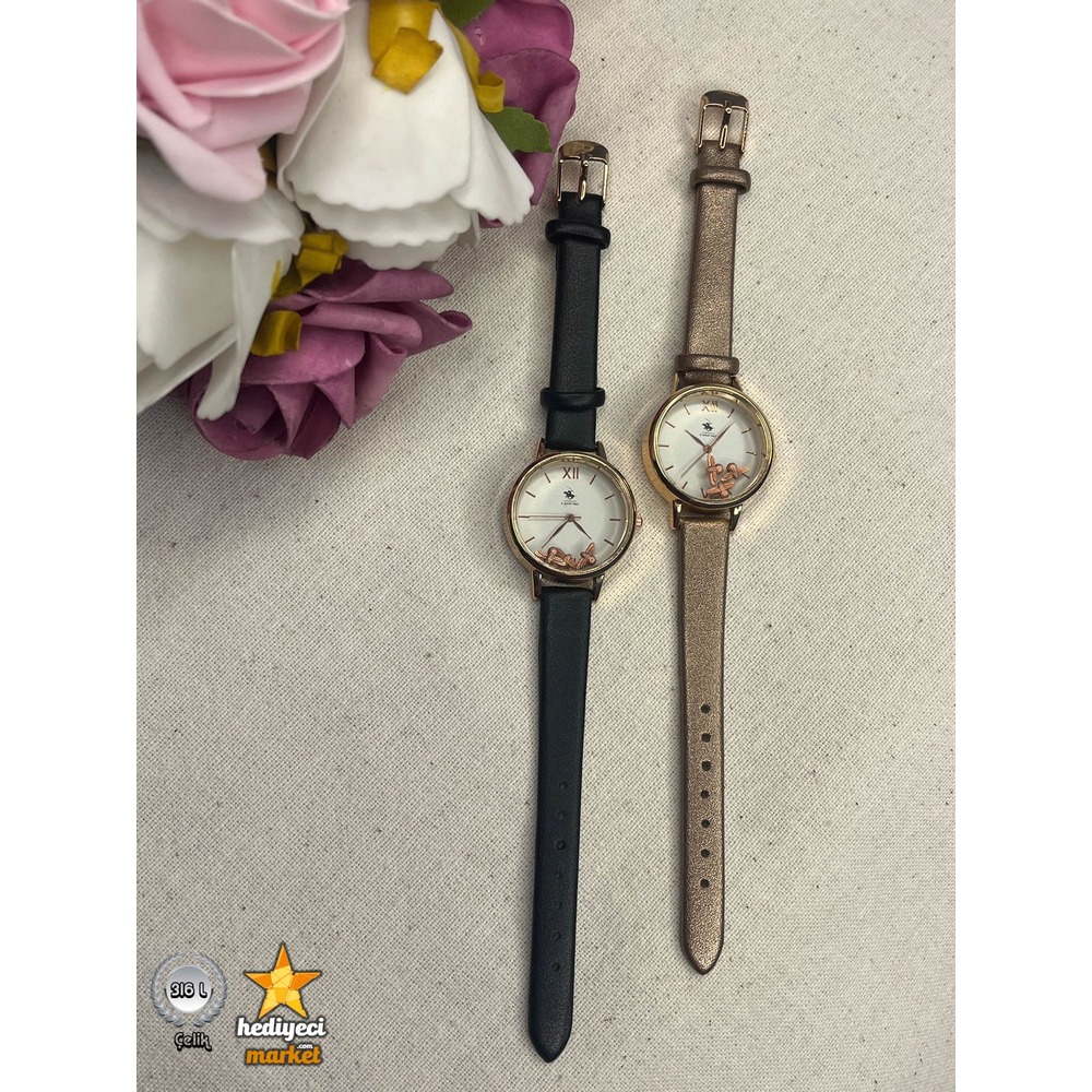 G Sport Polo Çelik Gold Kasa ve Siyah Kordonlu Kuş Detaylı Kol Saati-HMKS-0011 || HM-03-00092-01