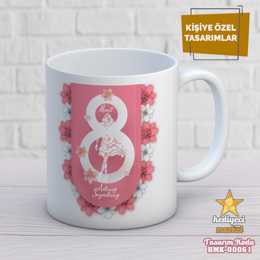 8 Mart Kadınlar Gününe Özel Beyaz Kupa Bardak - HMK00061 - HM-01-00171-01