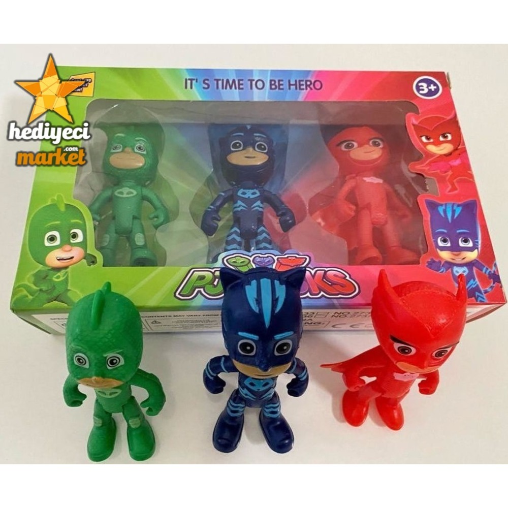 Pjmasks 3'lü Figür Set Pijamaskeliler Catboy Owlette Gekko Oyuncak Figür || HM-05-00170-01
