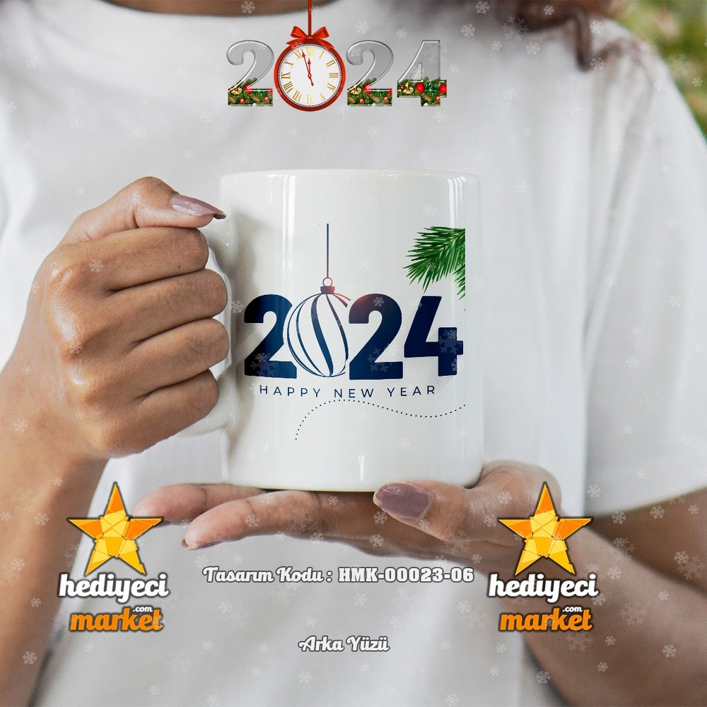 Kişiye Özel 2024 Yılbaşı Temalı Beyaz Kupa Bardak - HMK-00023-06 - HM-01-00075-06