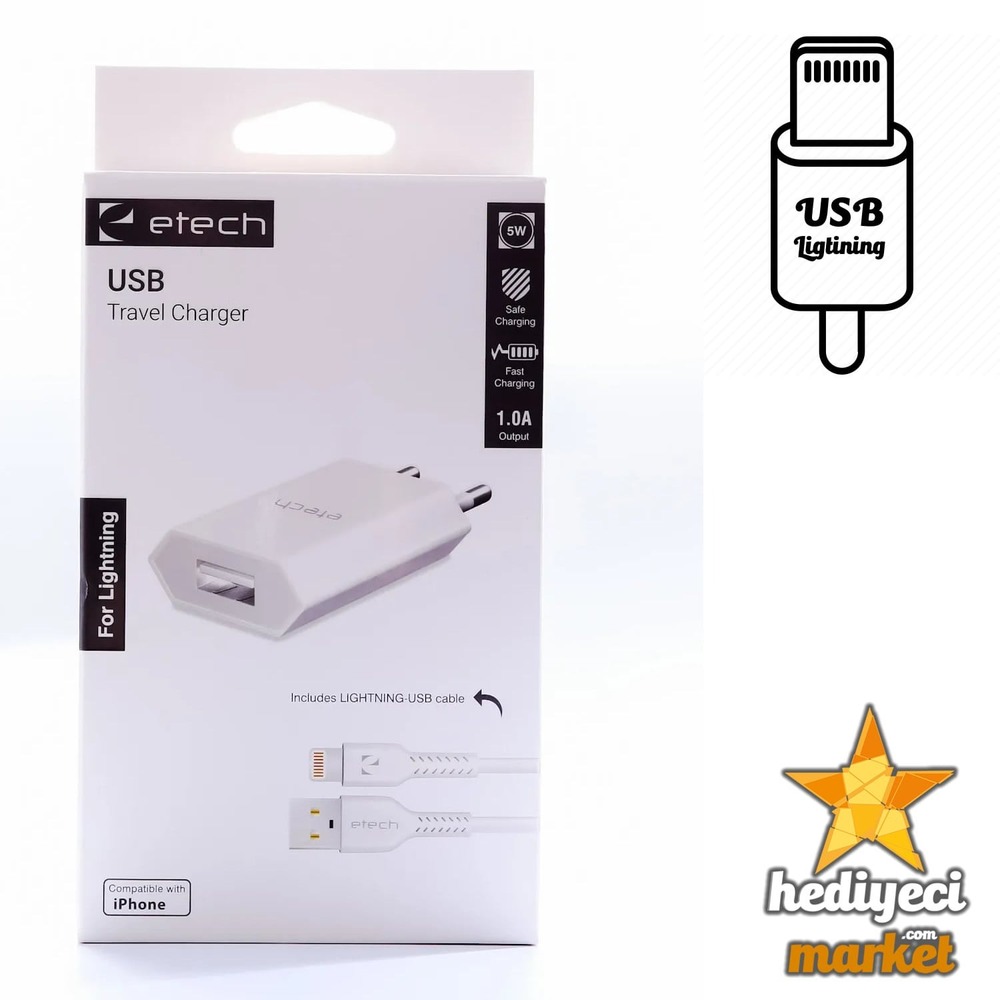 ETECH ETC-002B 1.0A 5W IP Lightning Şarj Cihazı || HM-06-00009-01