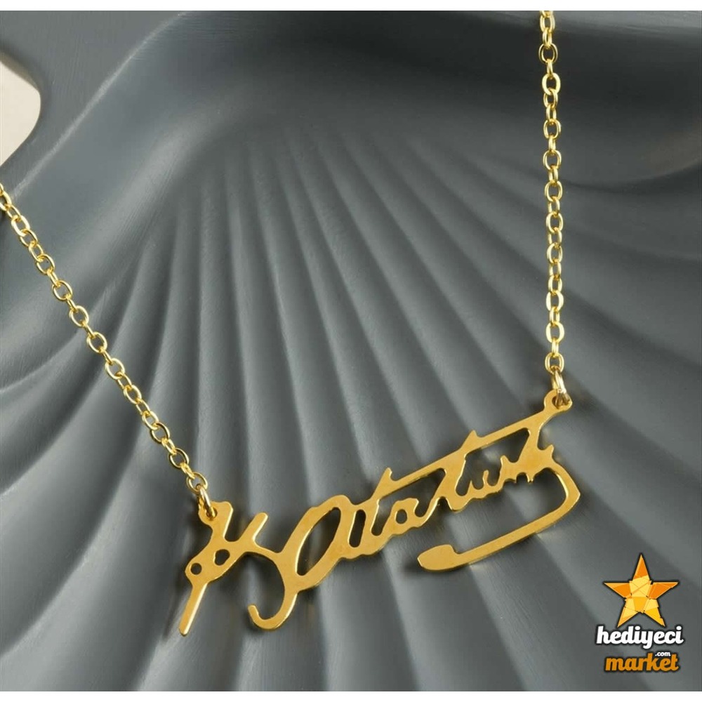 Mustafa Kemal Atatürk İmzalı Uçlu Altın Kaplama Kolye - HMÇK-0047 || HM-03-00082-01