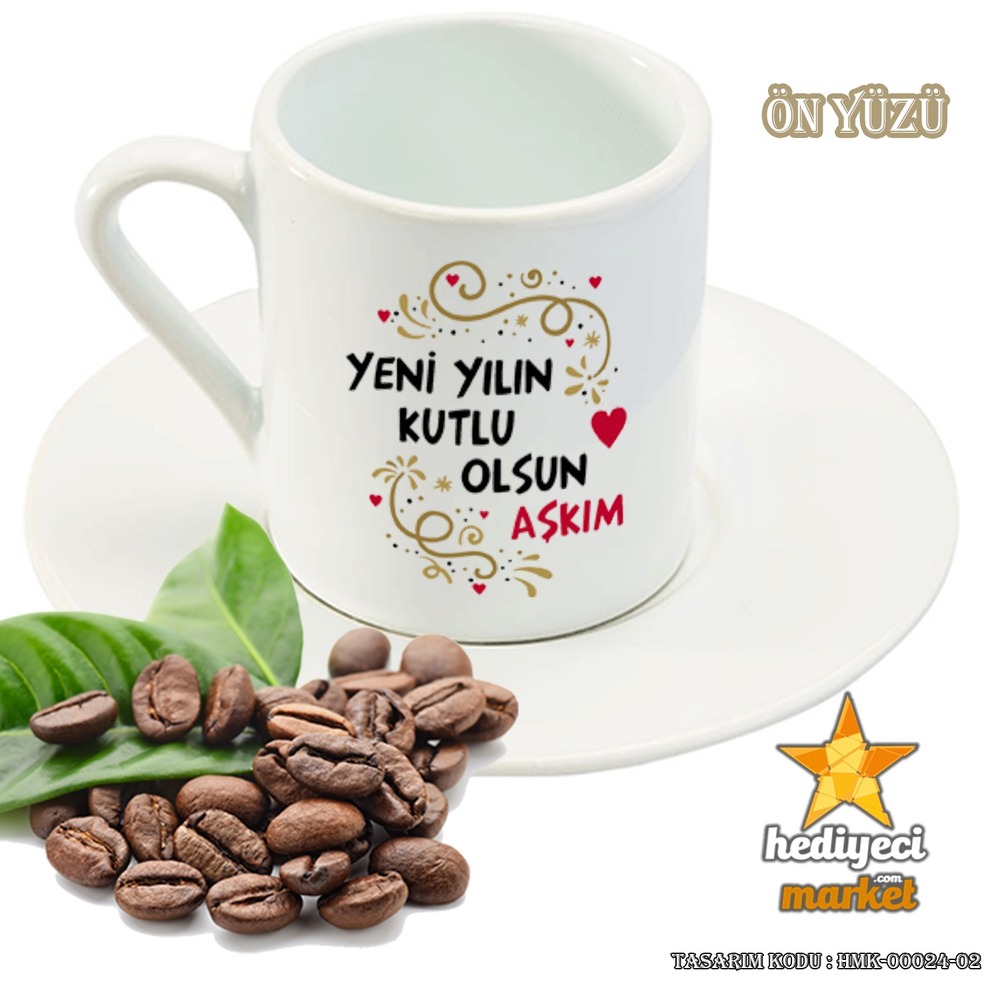 Yılbaşı Temalı Beyaz 6'lı Kahve Fincan Takımı - HMK-00024-02 - HM-01-00079-02