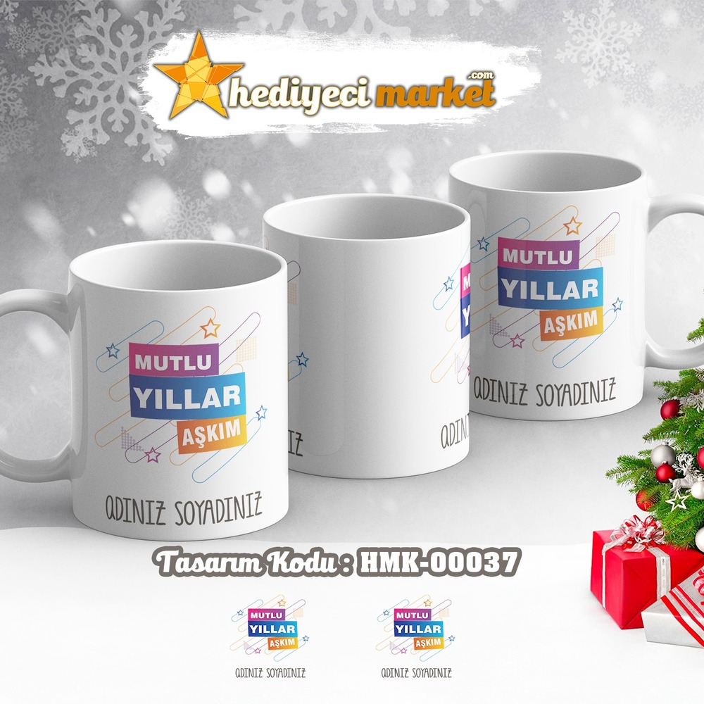 Kişiye Özel Yılbaşı Temalı Beyaz Kupa Bardak - HMK-00037 - HM-01-00112-01