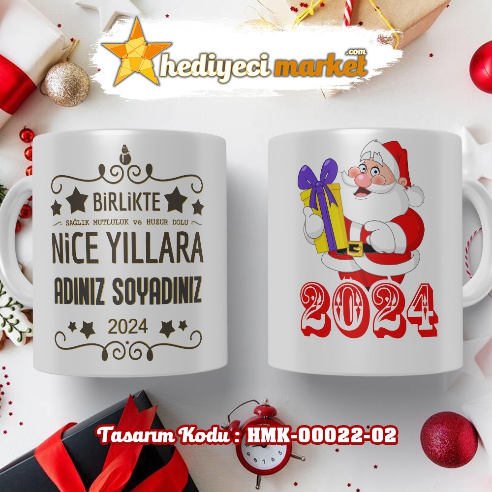 Kişiye Özel 2024 Yılbaşı Temalı Beyaz Kupa Bardak - HMK-00022-02 - HM-01-00072-02