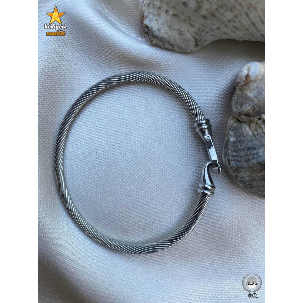 316 L Paslanmaz Silver Burgu Unisex Çelik Bileklik ve Yüzük Seti - HMÇB-0018 ||  HM-03-00102-02