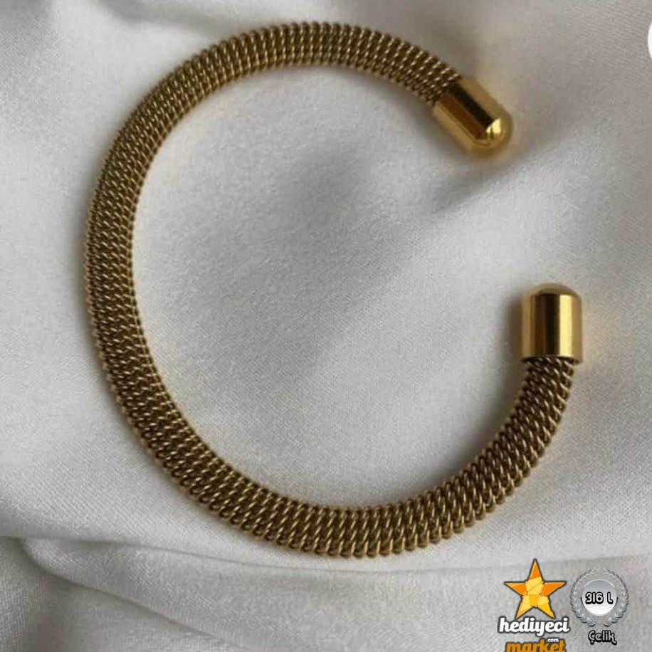 316 L Paslanmaz Çelik Gold Hasır Kadın Bileklik - HMÇB-0072 || HM-03-00136-02