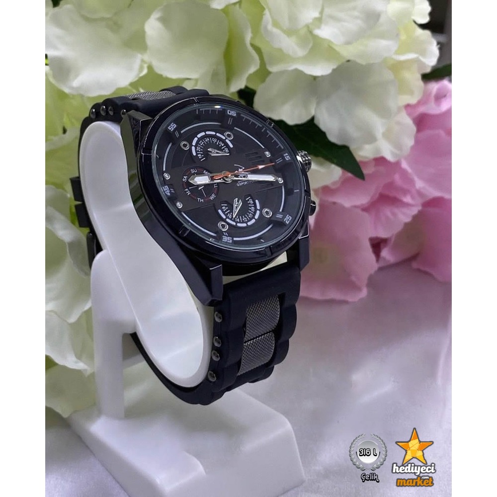 G Sport Polo Çelik Kasa ve Siyah Slikon Kordon Erkek Kol Saati - HMES-0015 || HM-03-00107-15