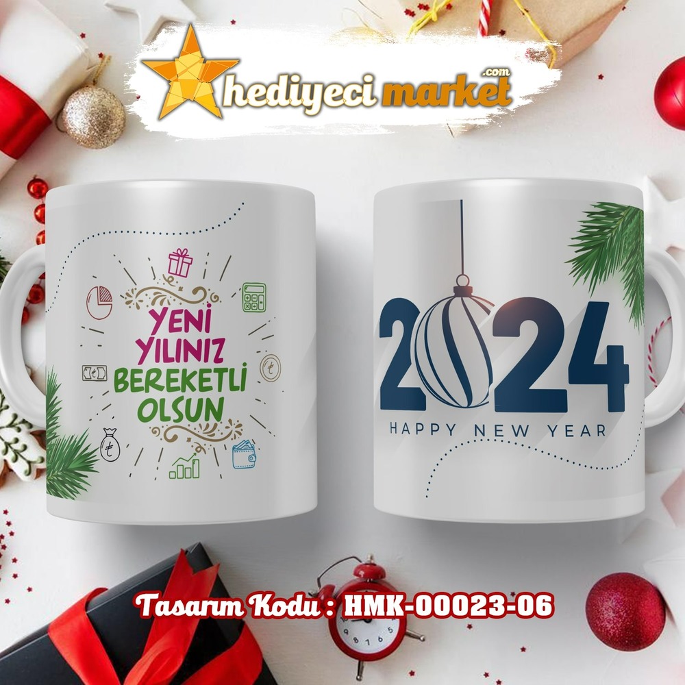 Kişiye Özel 2024 Yılbaşı Temalı Beyaz Kupa Bardak - HMK-00023-06 - HM-01-00075-06