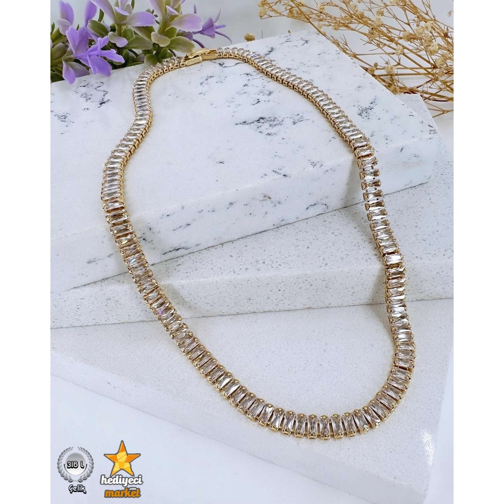 316 L Paslanmaz Altın Rengi Su Yolu Çelik Kolye - HMÇK-0043 || HM-03-00081-01