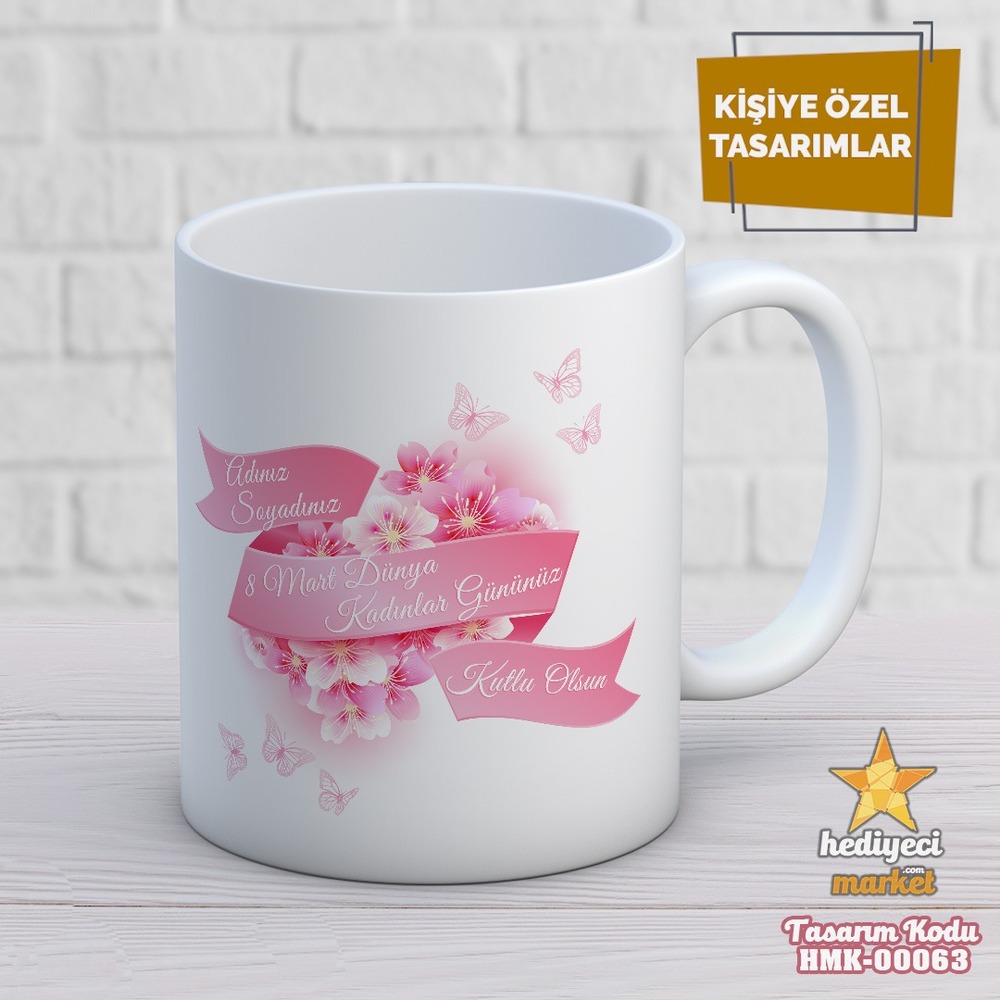 8 Mart Kadınlar Gününe Özel Beyaz Kupa Bardak - HMK00063 - HM-01-00177-01