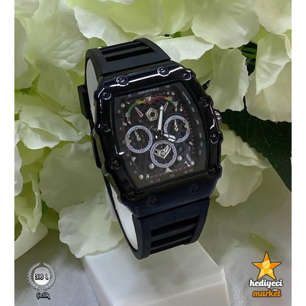 G Sport Polo Siyah Çelik Kasa ve Siyah Slikon Kordon Erkek Kol Saati - HMES-0020 || HM-03-00107-20