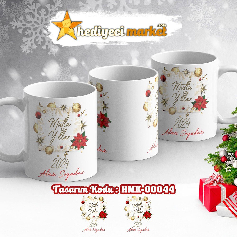 Kişiye Özel Yılbaşı Temalı Beyaz Kupa Bardak - HMK-00044 - HM-01-00133-01